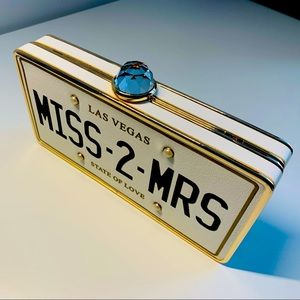 Chic License Plate Clutch - White and Gold